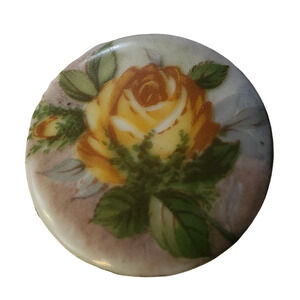 Gorgeous Signed Vtg Hand Painted Yellow Pink Rose Cameo Pin Brooch
